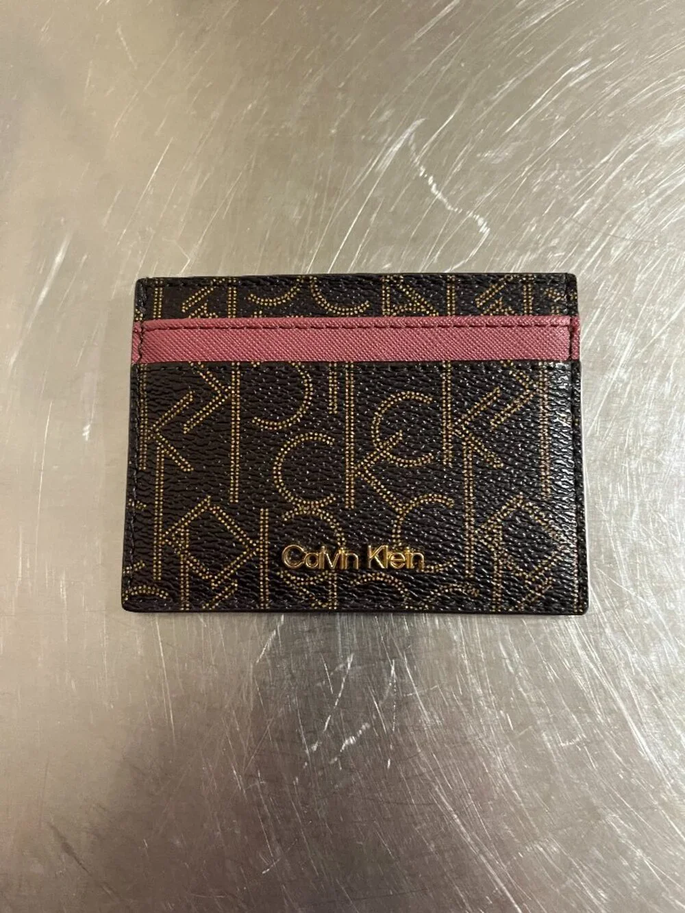 CALVIN KLEIN Brown Monogram Card Holder NWOT